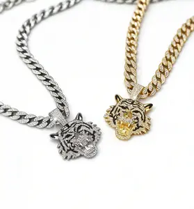New 3D Tiger Pendant Cuban Chain Necklace for Men, Cool Hip-Hop Style Alloy Jewelry, Unique Tiger Design Streetwear Accessory