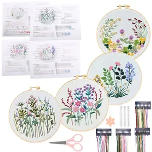4-pcs Floral Embroidery Kit, Equipped with Fabric, Plastic Embroidery Rings, Thread, Needles, Scissors, Threading Tool, and Instruction Manual, Perfect Gift for Beginners, Home Decor, and Craft Enthusiasts