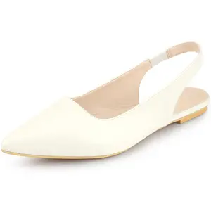 BLISSFUL STEP Pointed Toe Slingback Flat Cream Pumps Cream