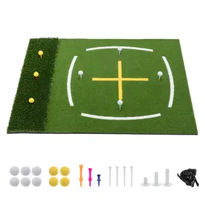 5'x4' Premium Golf Hitting Mat with Cross Stance Alignment Guide & 7 Adjustable Tee Positions, Indoor Outdoor Heavy Duty Artificial Turf Golf Practice Mat, Durable Swing Training Mat for Backyard Garage Home Use - Complete Set with Golf Balls, Rubber Tees