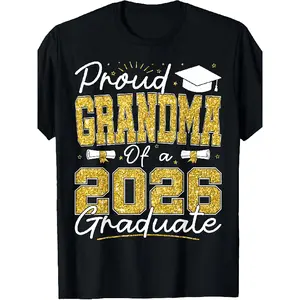Men's Proud Grandmother of 2026 Senior Graduate Casual Shortsleeve Round Neck Tee, Comfy Fabric Graphic Print Basic T-Shirt