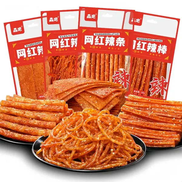 Spicy Strips,Latiao,4 Packs Chinese Spicy Sticks,Classic Piquancy Daily Party Latiao Delicious Snack-3.2Oz Per Pack