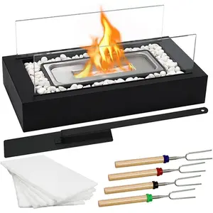 Metal Rectangle Table Top Firepit - Smores Maker with 4 Roasting Sticks Indoor Tabletop Fire Pit & Outdoor Table Top Fireplaces, Gift for Women Mom Her Wedding Valentine'S Day Birthday Housewarming EAST FLAME