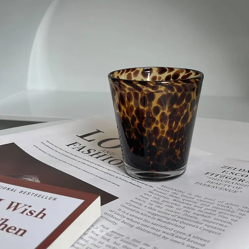 Vintage Style Tortoiseshell Glass Cup, Transparent Whiskey Glass, Antique Look Cocktail Mug, Home Use Kitchen Living Room Decor, Drinkware