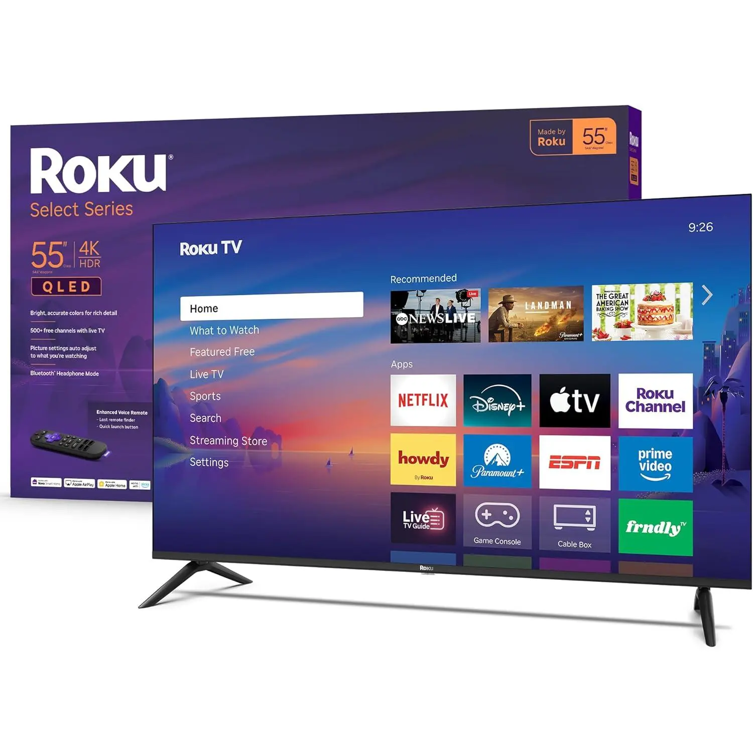 55-Inch 2026 Select Series 4K QLED Smart Roku TV - Voice Remote, Wi-Fi Streaming, Bluetooth Headphone Mode, Flat Screen for Live Local News, Sports