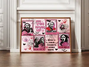 Ghostface "No, You Hang Up" Poster - Cute Pink Horror Wall Decor, A Unique Scream Movie Poster & Art Print for Your Room Aesthetic & Film Decor.