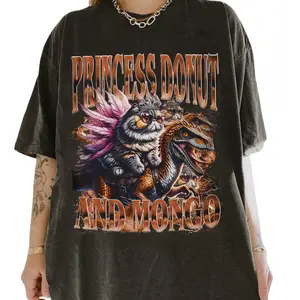 Princess Donut & Mongo Riding Dinosaur Graphic Tee, Cute Cat Dinosaur Shirt, Fun Animal Graphic, Cat Lovers Tee, Vintage Cat T-shirt, Graphic T-shirt, Gift for Men, Gift for Women, Crew Neck T-shirt, Trending T-shirt