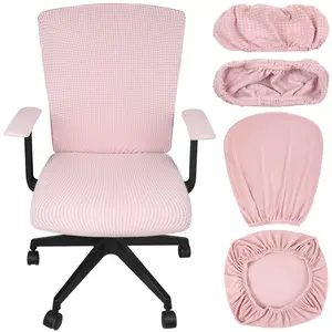 4 Pcs Office Chair Covers Set - Pink Stretchable Covers for Desk, Armrests & Slipcovers