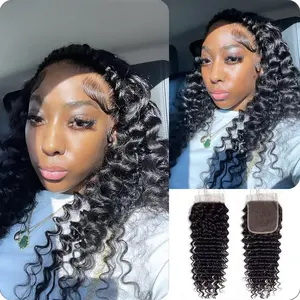 [Wequeen] Upgrade 2x6 4x4 Deep Wavy Kinky Curly Transparent Lace Closure Human Hair #1B Natural Black