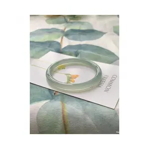 Natural Lake Water Green Far Mountain Dai Chalcedony Agate Bracelet Ice Seed Horse Material Fine Round Bar Beauty Bracelet Ding Dong Light Luxury Women Moldavite Spiritual Growth Pendant Rainbow Crystal Jewelry Accessory Set Real Jade Stone jade bangles