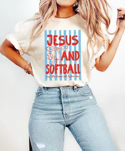 Comfort Colors Christian Softball Mom T-Shirt: Faith and Sports Shirt, Game Day Jesus and Softball Tee
