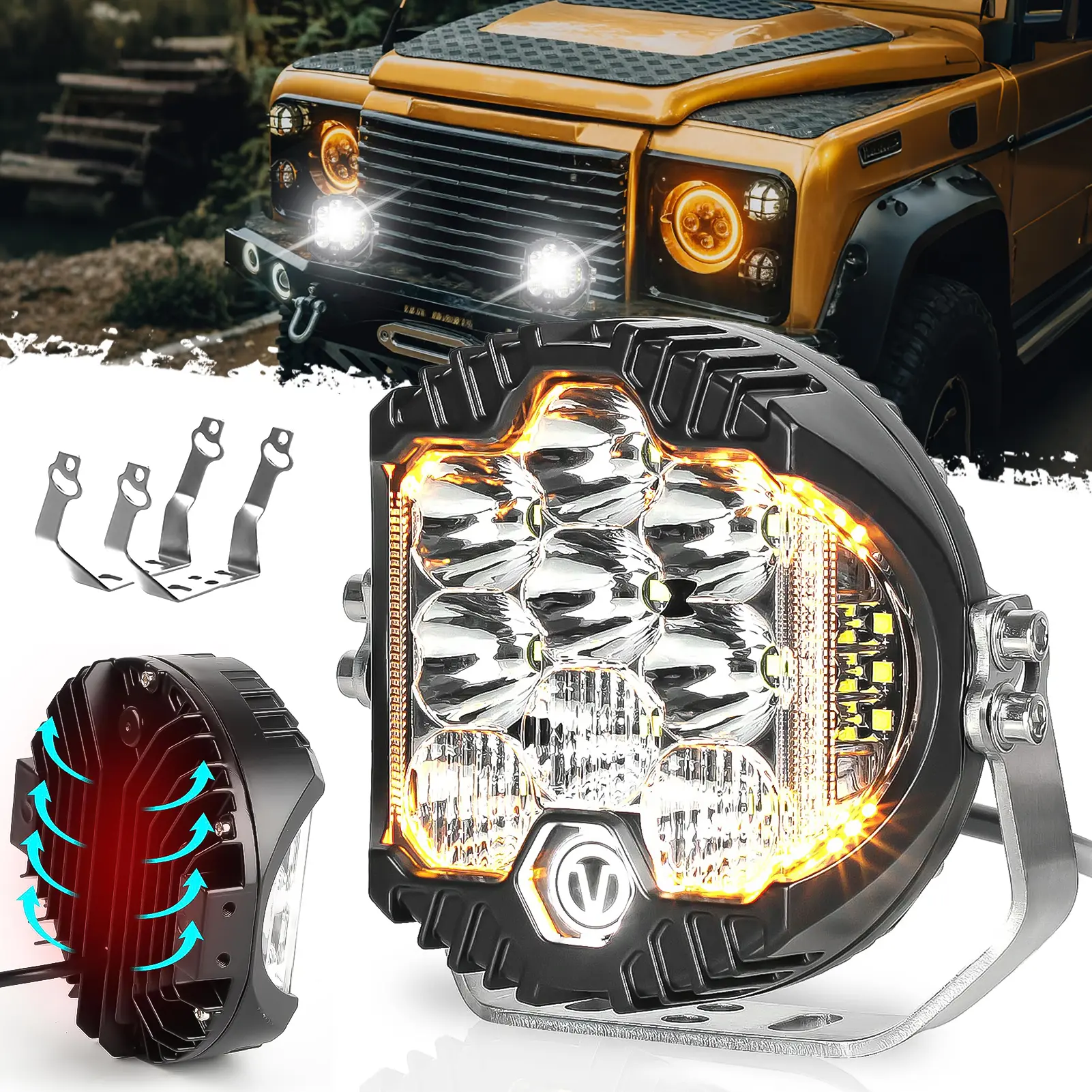 DIBMS 5 Inch 50W LED Driving Light, 5000LM Offroad Light IP67 Waterproof Round Work Light Spot Flood Combo for Wrangler, ATV, SUV, UTV, Trucks, Pickup, 4x4, F150 - Pack of 1,car accessories,truck accessories,car stuff,cool car stuff,cool car stuff