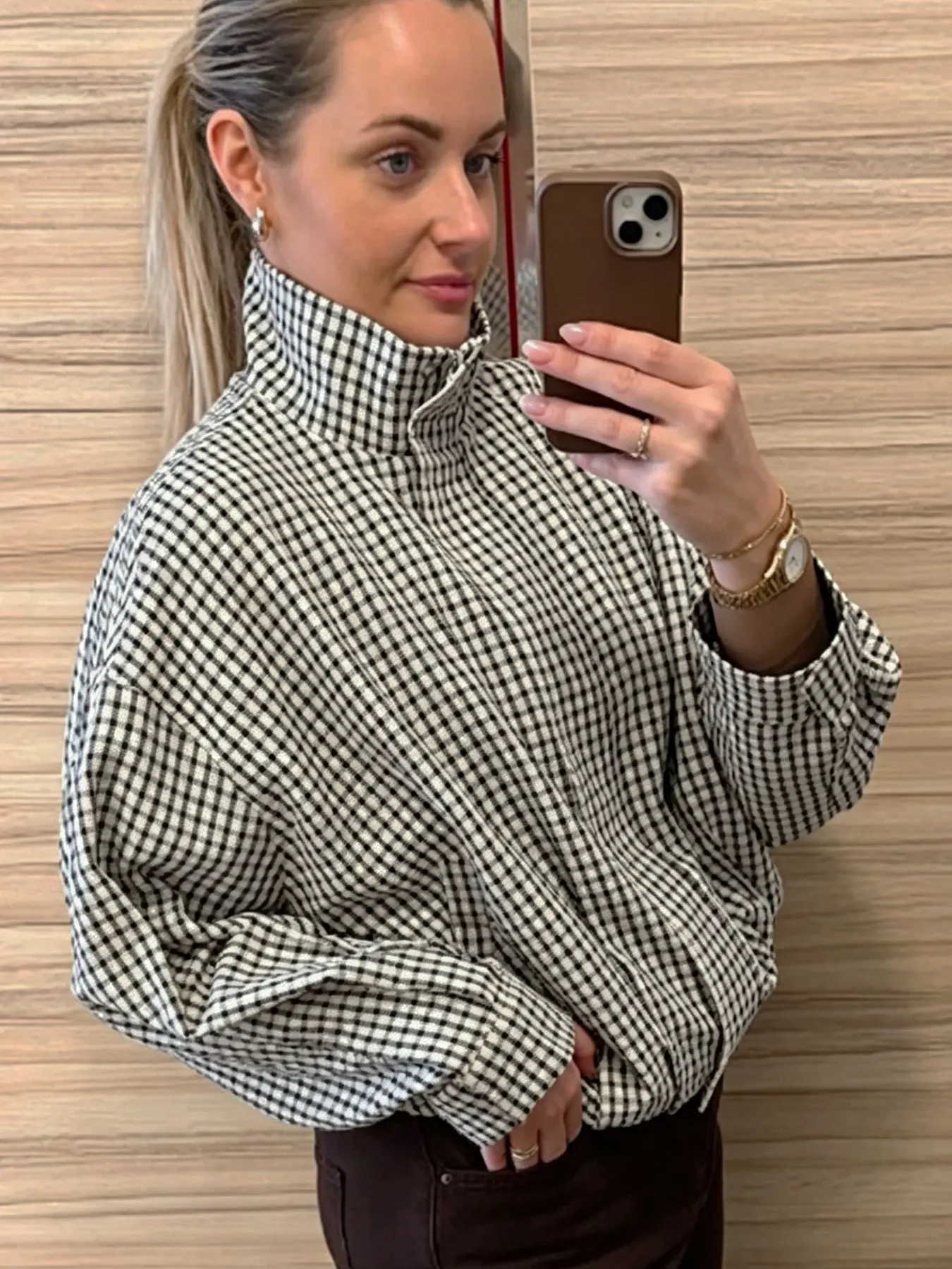 Plaid Bomber Jacket Women Womenswear Stand Collar High Neck Oversized Cropped Coat Vintage Long Sleeve Spring Jacket Chic Casual Commutes Aviator Jacket Zipper Demi-Season Checked Outerwear Funnel Neck Outwear Casual Collared Coats