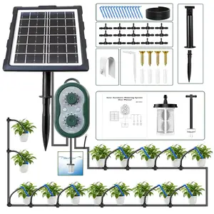 50FT Solar Automatic Drip Irrigation Kit System,  Self-Watering System with USB  for Outdoor Indoor Use, 2200mAh Automatic Watering System Supports 15 Pots for Garden, Balcony & Patio