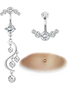 Crystal Floating Belly Button Ring for Women Unique 14G 316L Stainless Steel Dangle Belly Rings Belly Piercing Jewelry Navel Barbell Bling Crystals Body Jewelry