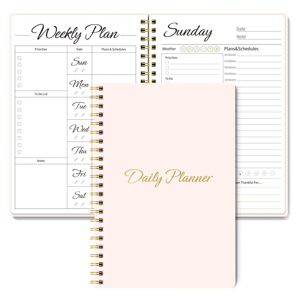 Daily Weekly Planner Notebook Organizer Productivity Tools, 1 Count Spiral To Do List Notebook with Hourly Scheduling Schedule, Budget Plan, Meal Plan, Office Stationery & Supplies Weekly Planner Notepad