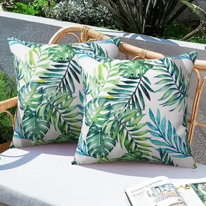 Decorative Outdoor Waterproof Pillow Covers (set of 2), 18x18 Inches, Natural Leaf Pattern, Suitable for Patio Furniture, Garden, Balcony Sofa