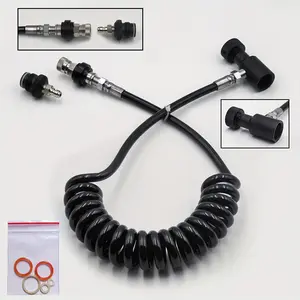 Paintball Marker Coiled Remote Hose Line with Slide Check Quick Disconnect 250cm/100inches