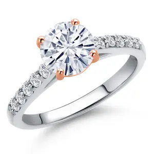 Gem Stone King 925 Silver and 10K Rose Gold Round 7MM Gemstone Birthstone and Lab Grown Diamond Engagement Ring For Women | Available in Size 5,6,7,8,9