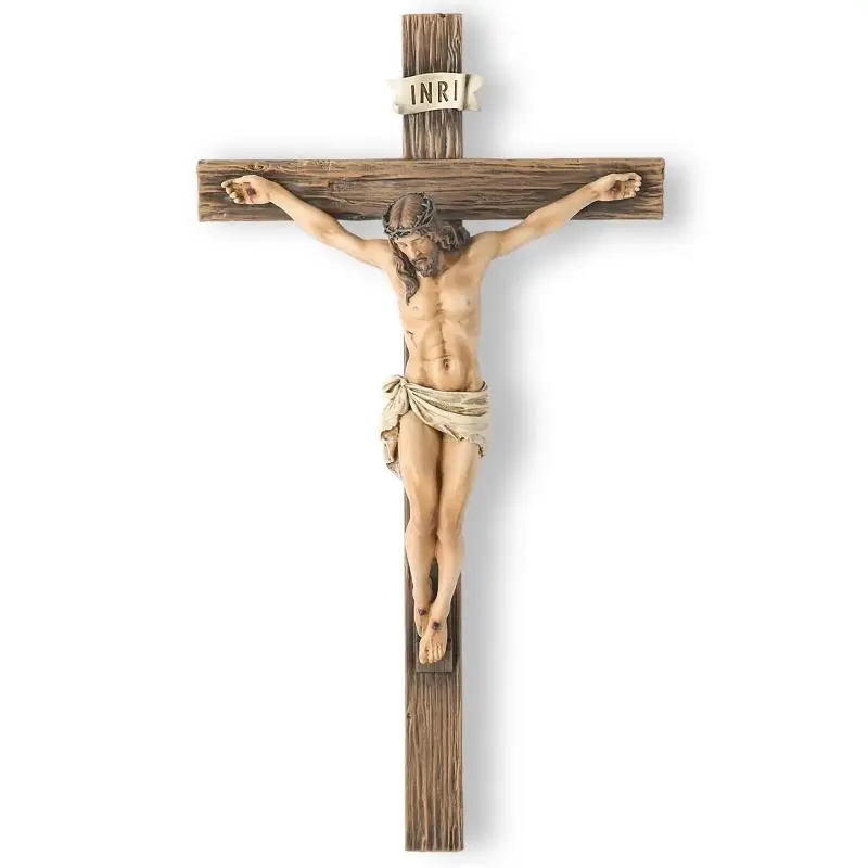 Catholic Crucifix Wall Cross – 9.65" Handmade Renaissance Jesus Christ Sculpture, Stylish Religious Home Decor, Inspirational Christian Easter Gift for Devout