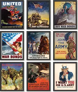 97 Decor Vintage WW2 Poster Set - US History Posters for Classroom Decor, World War 2 Propaganda Pictures, Army Art Prints, Military Wall Decor for Men, Living Room, Bedroom, Office, Retro Style