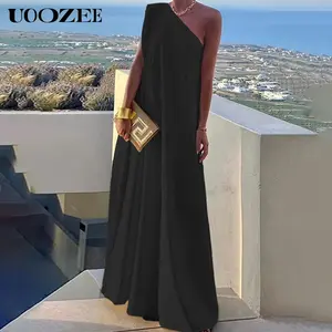 UOOZEE Women's 1-Shoulder Sleeveless Asymmetric Solid Color Slit Maxi Dress - Lightweight Chic Chiffon, Loose-Fitted, Zipper, Multi-Color, Formal Wear, Dress for Wedding Guest, White Slightly Transparent, Recommended for C Cup & Above, Elegant,summeroutfi