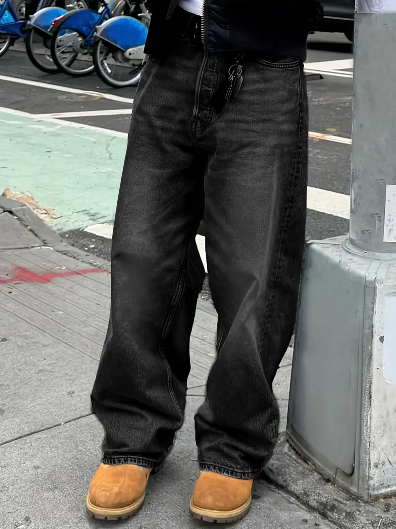 Men's New Fashion Regular Fit Jeans, Casual All-Season Washed Denim Long Pants, Classic Style, Zipper Fly, Plain Pattern