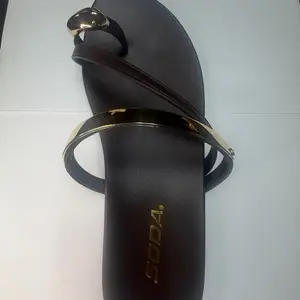 Women's BlackThong Sandals with Gold Buckle Strap Comfortable Summer