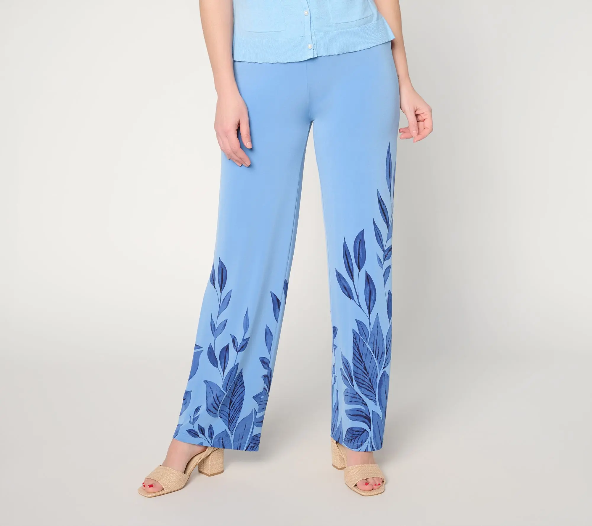 Dennis Basso Regular Tropical Print Italia Knit Wide Leg Pants