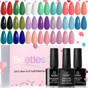 beetles Gel Nail Polish Set - 23pcs Cosmetic Kit with 20 Glossy & Matte Pink, Green, Blue UV Gel Polishes, Base & Top Coat, Wipe, All-Season Manicure Tools for Beginner Bunny Nail Art Home Gift