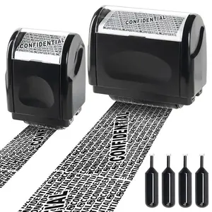 Identity Theft Protection Roll-On Stamps, ID Police Stamp Roller, 2 Packs with 4 Ink Cartridges, Secure Ids, Addresses, Bills, Home & Office Essential