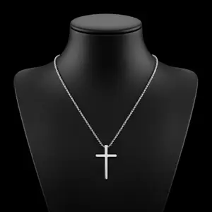 [Summer Vibes] PolarEve Stainless Steel Cross Pendant Necklace, Unisex Silver Hip Hop Twist Chain, Simple Modern Jewelry Gift