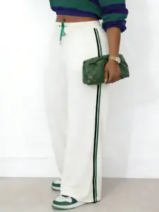 Cloudy White Side Stripe Wide Leg Sweatpants
