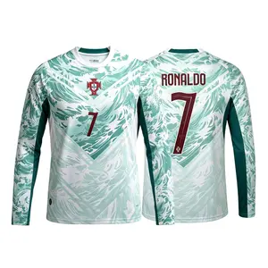 2026 New Portugal National Team Away Green 7# Cristiano Ronaldo Long Sleeve Soccer Jersey Fans Version Breathable