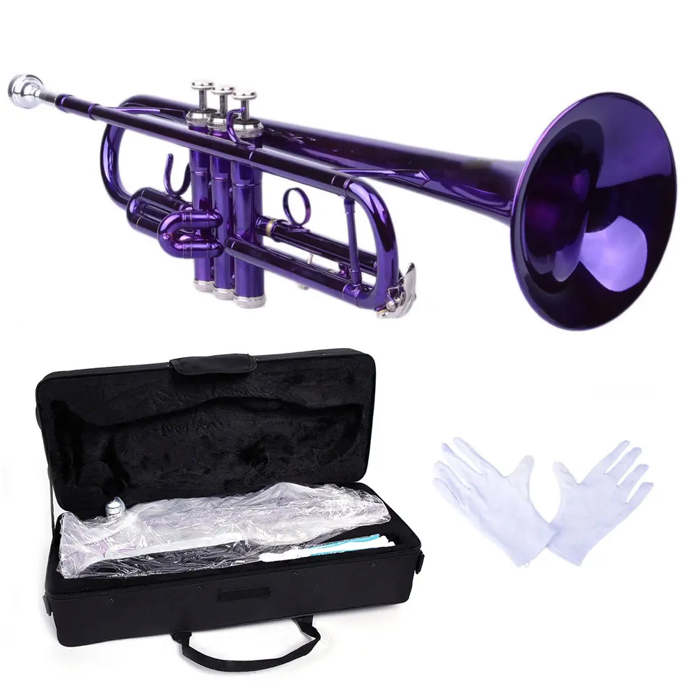 Violet Brass B-Flat Trumpet Kit with Case & Gloves, Unisex Beginner Musical Instrument (20.86 x 6.69 x 9.06 inches, 2350 g/82.89 oz) for Festivals, Birthdays