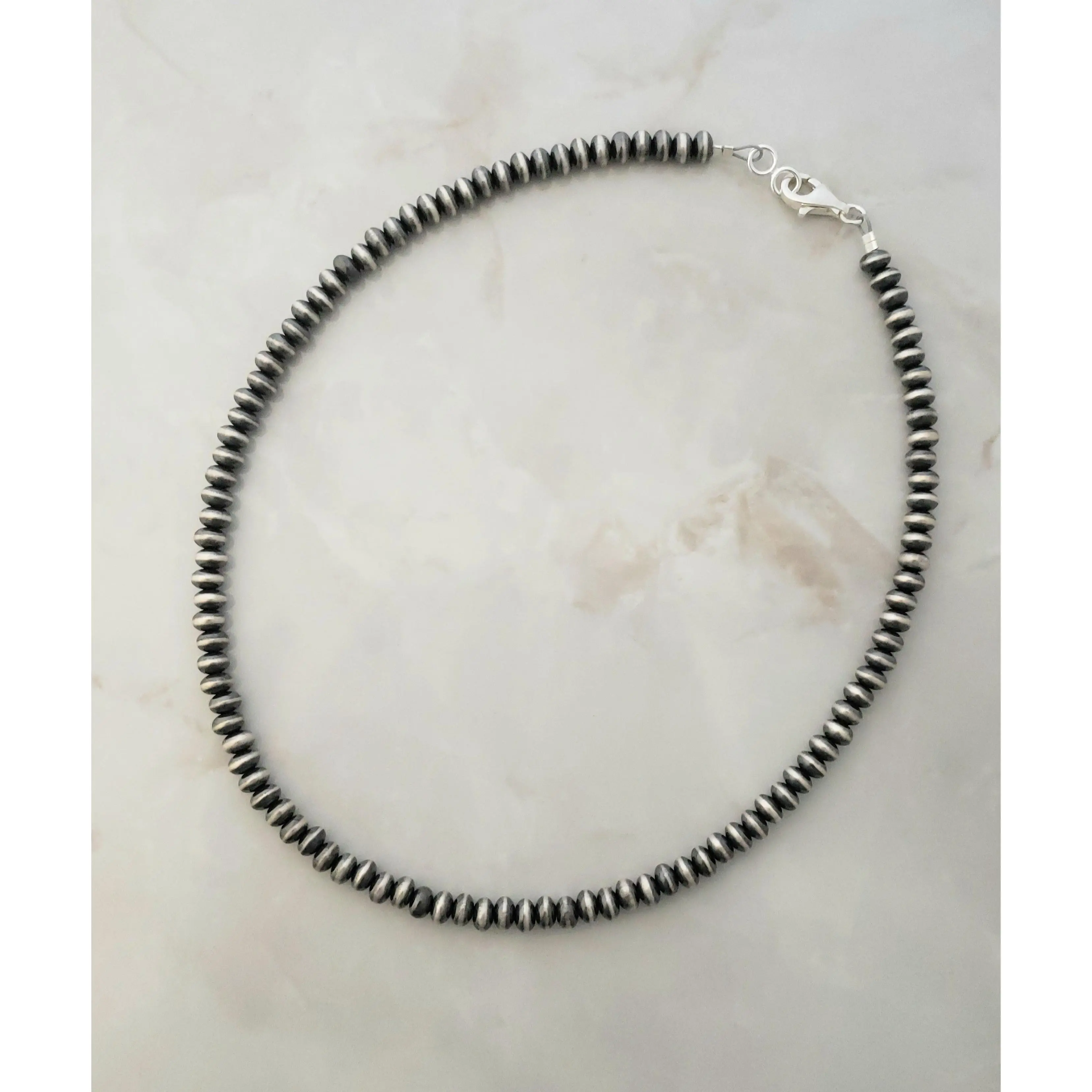 Sterling Silver Saucer Navajo Pearls 5.5mm Necklace