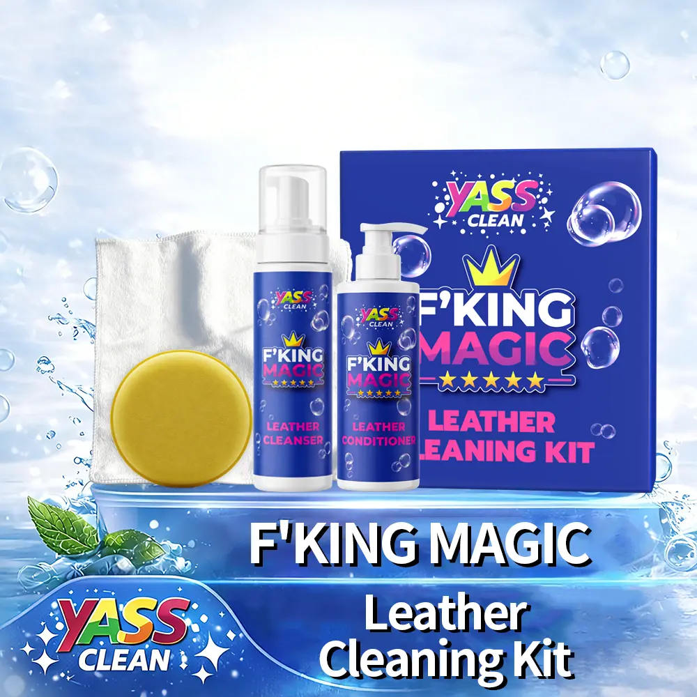 Yass Clean Magic Leather Cleaning Kit - 250ml Leather Conditioner + 250ml Solution (0-500 ml Range) - 2-Step System with Easy 2-Step Process, Premium Applicator & Microfiber Cloth for Sofas, Chairs, F‘king Magic Leather Cleaning Kit