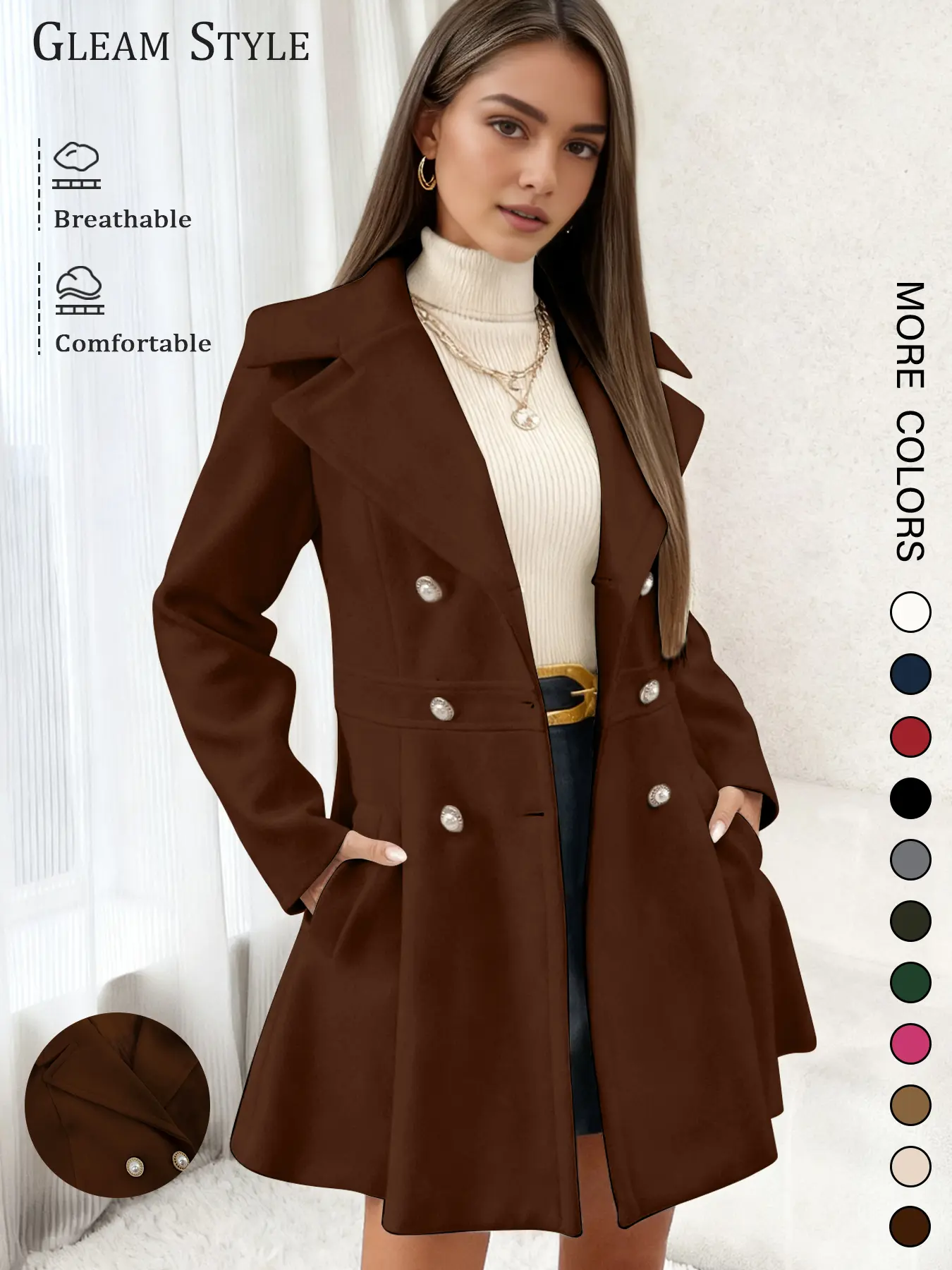 Women's Fall Winter Wool Blend Coat Jackets, Long Sleeve Lapel Neckline, Casual Style Outerwear for Women, Perfect for Daily Wear & Office Use