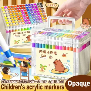 24-120 Color Acrylic Markers Kawaii Painting Set, Safe Washable Paint Pens for Kids Students, Suitable for Various Materials, Artist Bundle, Coloring Supplies, Liquid Acrylic Markers