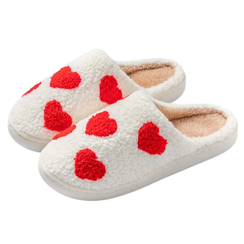 Women's Men's Valentine's Day Heart Slippers Cute Memory Foam Fluffy Couple Slippers Cozy House Slippers Indoor Outdoor Shoes