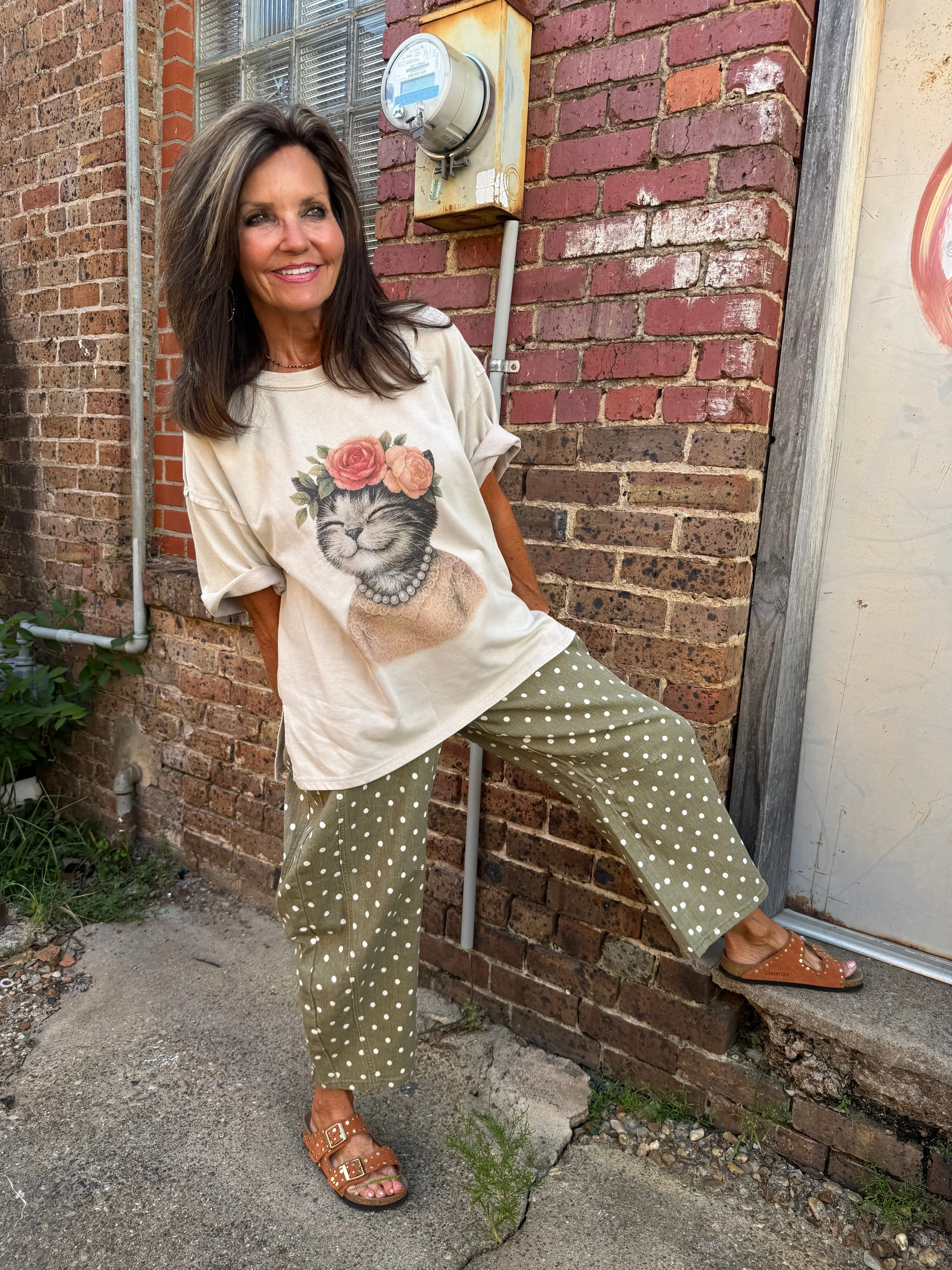 Dots All Folks Olive Barrel Jeans