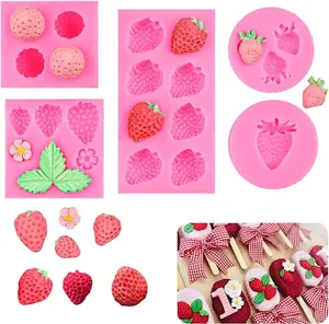 5PCS Strawberry Baking Molds,Strawberry Chocolate Mold, Flowers Silicone Mold 3D Flower Strawberry Embed Silicone Fruit Shape Pastry Mold for Chocolate Candy Cupcake Cake Decoration Soap Wax Clay Resin Candle Making