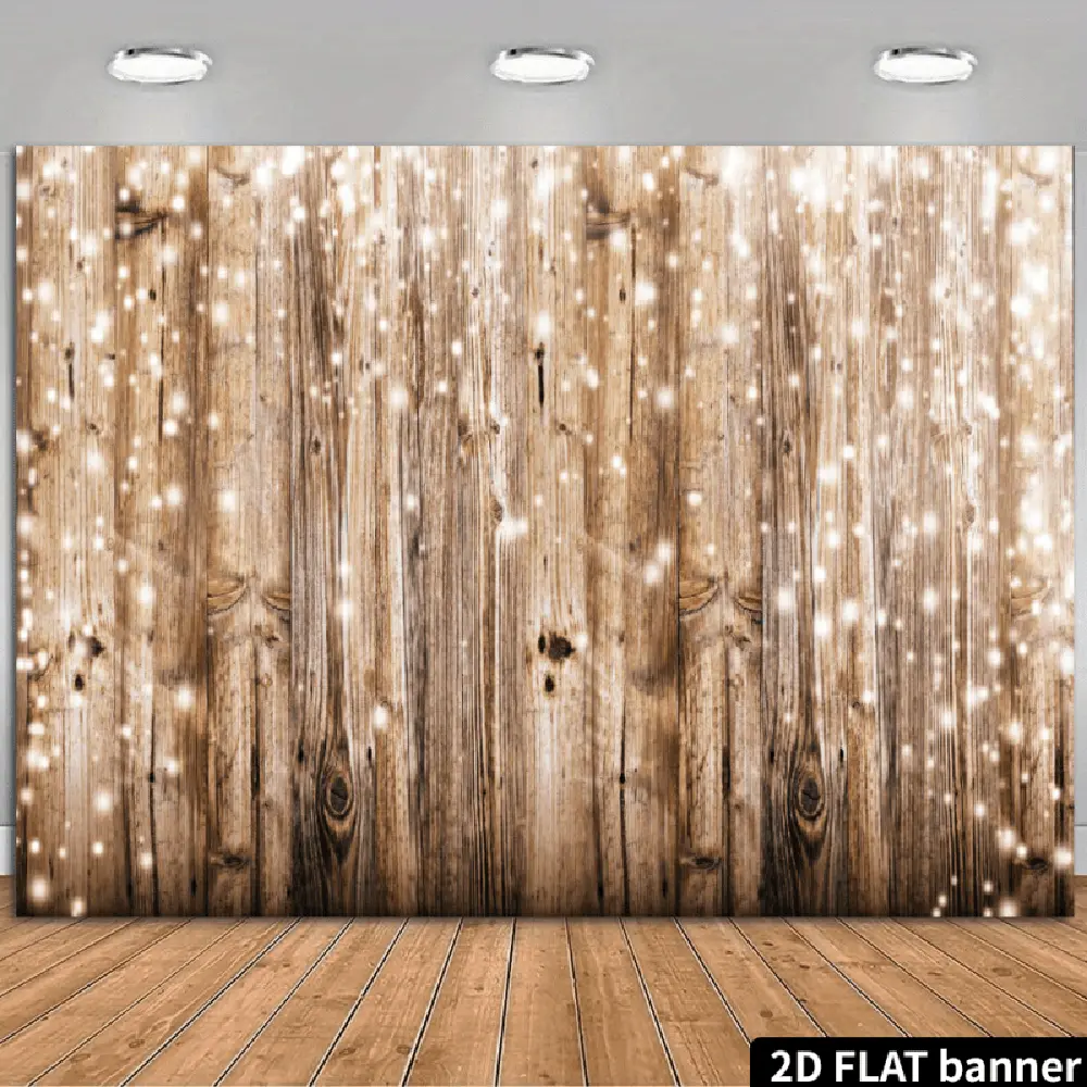 1PC Polyester 2D Flat Christmas Photography Backdrop Banner, Reusable Retro Wooden-Fairy Lights Design, Indoor Festive & Happy Birthday Party Decoration Prop Background Cloth