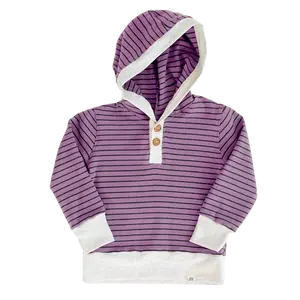 Orchid Stripe Button Hoodie