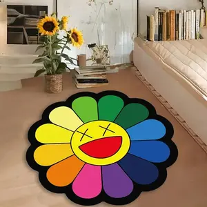 Modern Creative Sunflower Print Carpet, Plush Fluffy Floral Pattern Decorative Rug for Living Room Bedroom Balcony, Easy Care Large Area Mat
