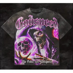 100% Cotton Y2K Hip-Hop Streetwear T-Shirt with Godspeed Skull & Skeletons Graphic,