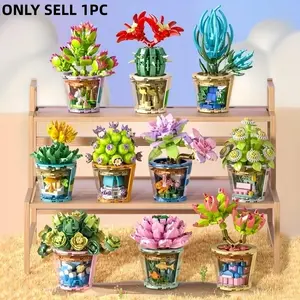 Mini Building Blocks Succulent Potted Plants Set - DIY Flower Bouquet Bricks Kit, Diy Building Model, Desk Decor, Tabletop Ornament, Ideal Gift for Christmas, Birthday, Home Office Decor, STEM Educational Toy for Adults & Teens