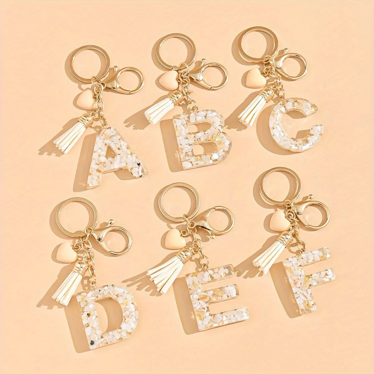 Resin Alphabet Keychain with Heart & Tassel Charm, Lobster Clasp Closure, Valentine's Day Gift, Love Theme, Decorative Women's Keychain
