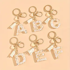 Resin Alphabet Keychain with Heart & Tassel Charm, Lobster Clasp Closure, Valentine's Day Gift, Love Theme, Decorative Women's Keychain