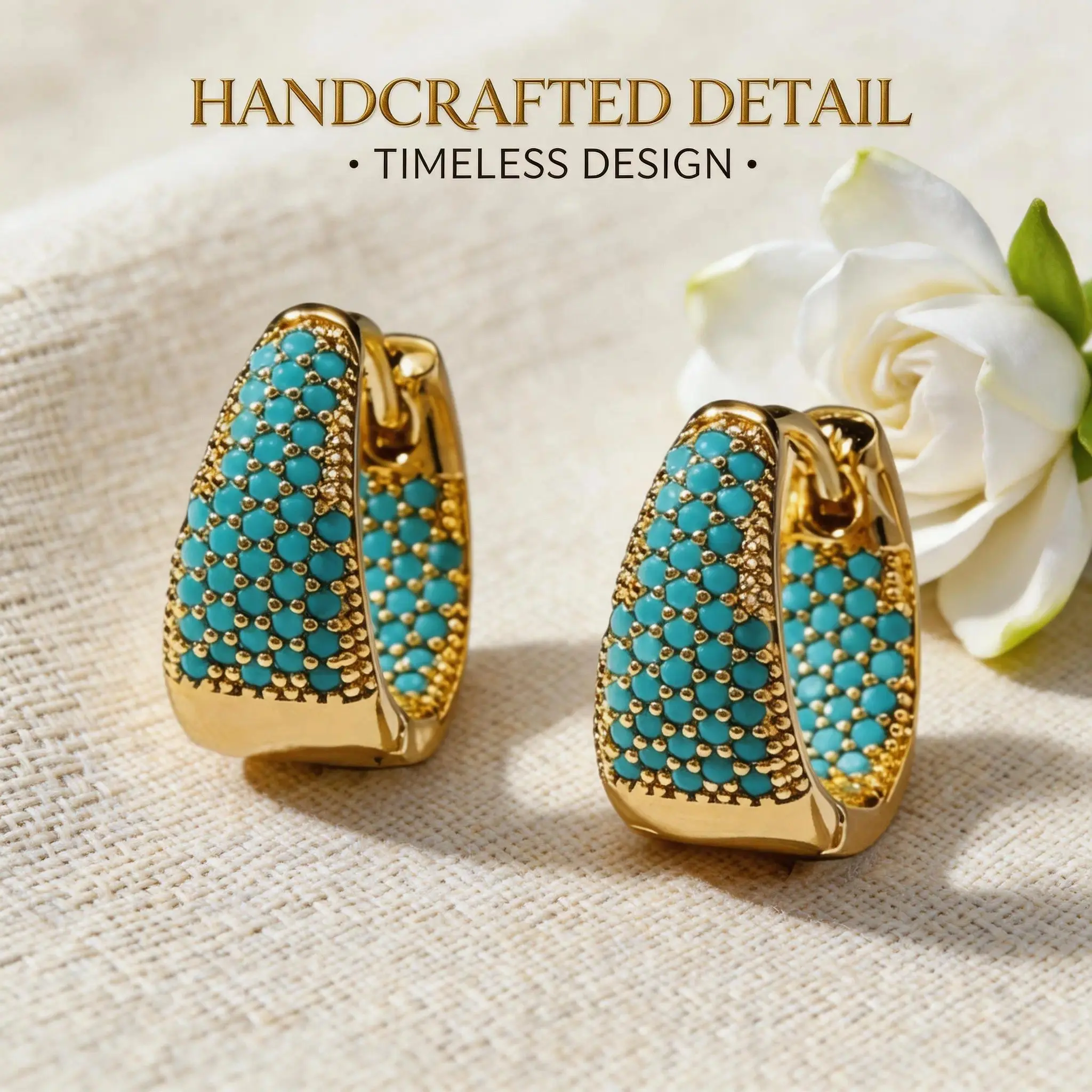 Women's Blue Turquoise Drop Clip Earrings with Colorful Round Zircons, Light Luxury Elegant Costume Jewelry, 2026 Mother's Day & Graduation Gifts, Earring for Women